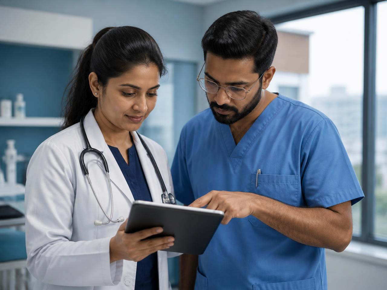 Indian doctors reviewing a patient case together